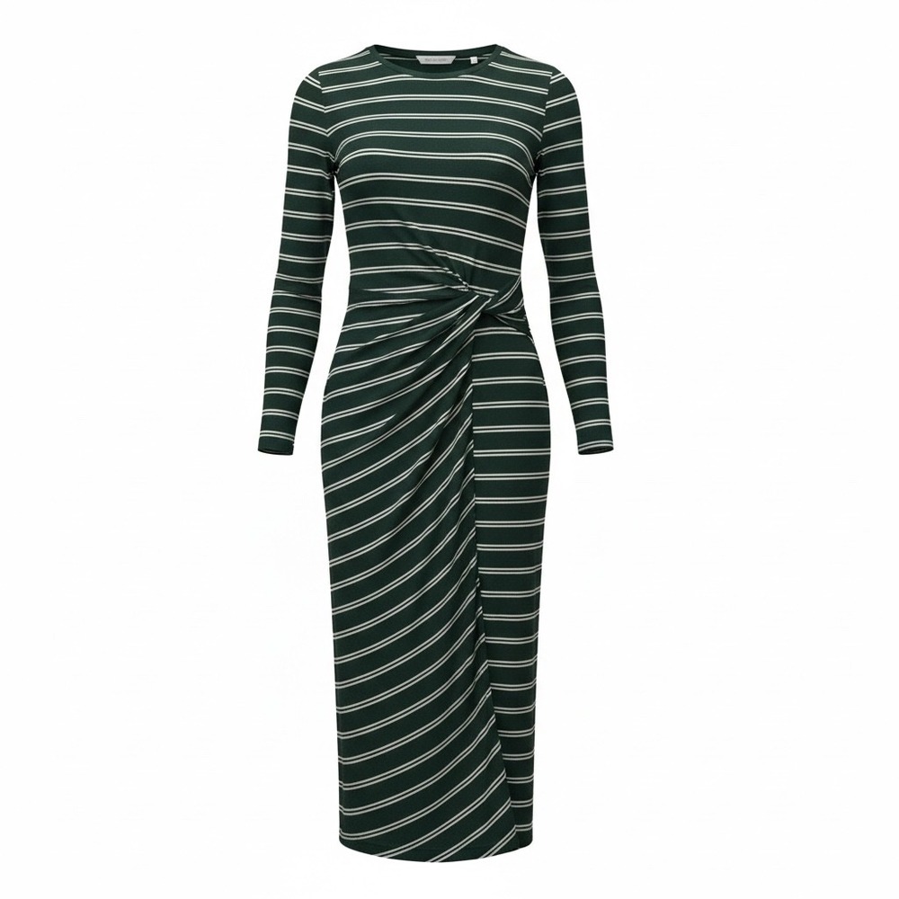 Scotch Soda LS knit Green White Striped Long Sleeve Twist Front Midi Dress 90s M